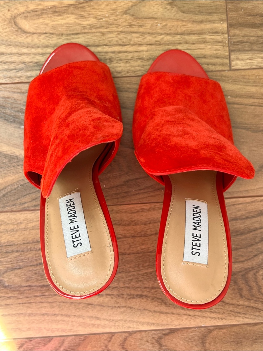 Steve Madden Red Suede Open-Toe Mule Heels - Picture 3 of 6